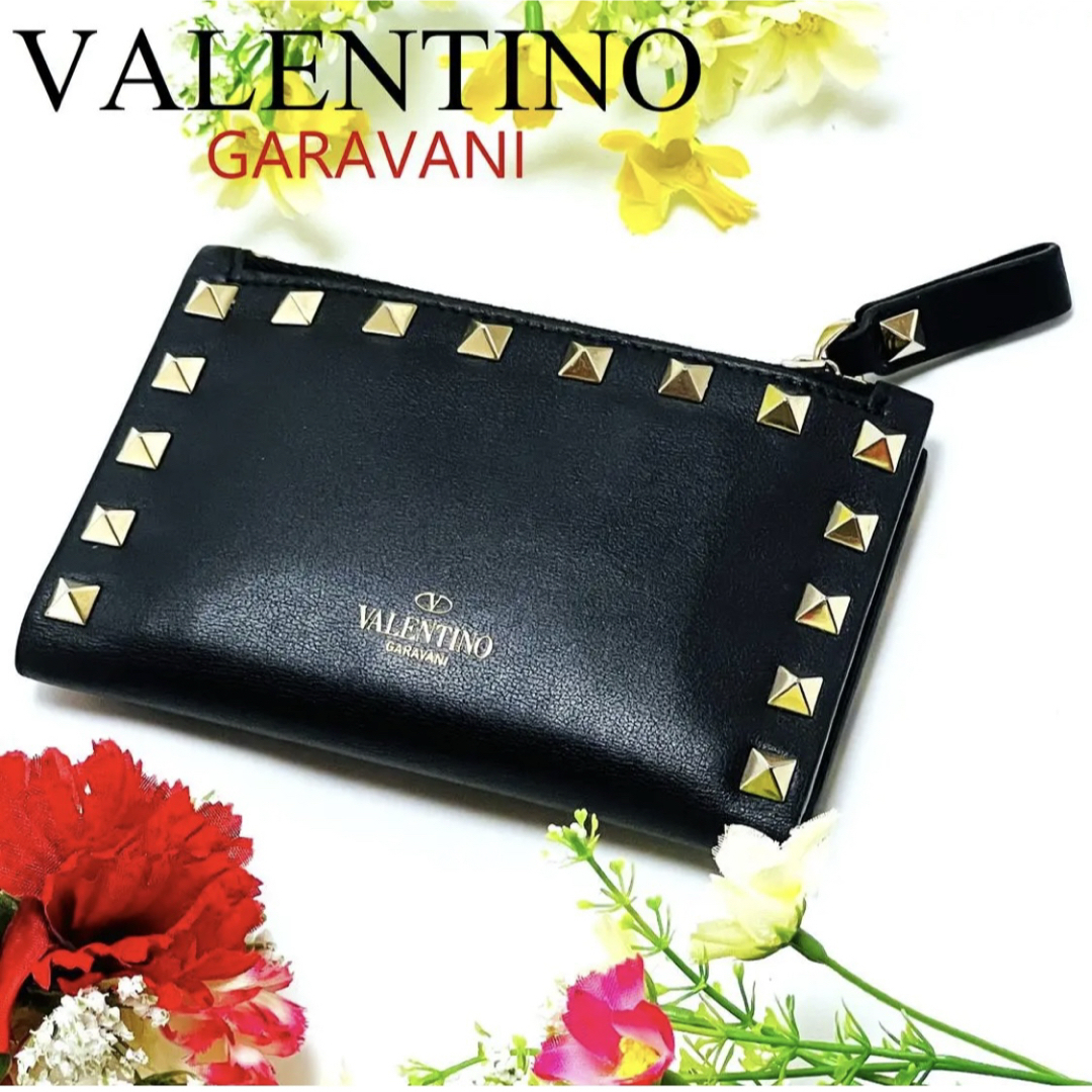 Valentino Garavani 財布 二つ折り フラグメントケース ミニ財布 ヴァレンティノ ガラヴァーニ コインケース カードホルダー スタッズ拍卖
