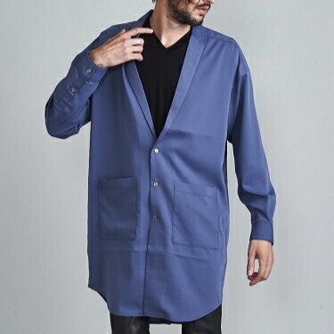 NO ID./ノーアイディー/ドロップショルダーシャツコート/滑らかとろみ素材/フロントポケット/チェスターシャツコート/ラウンドヘム拍卖