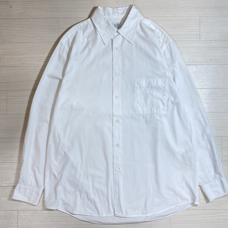 C.P.COMPANY/シーピーカンパニー/90s/イタリア製/コットンレギュラーカラーシャツ/スクエアポケット/ドレスシャツ/ホワイト/サイズ3拍卖