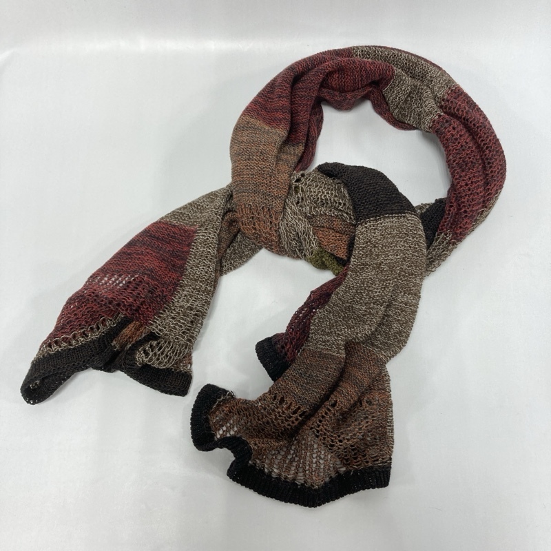 ※/iines/イイネス/ペーパーブレンド/異素材ミックス/クレイジーパターンストール/ニット編み/パネルアソート切替拍卖