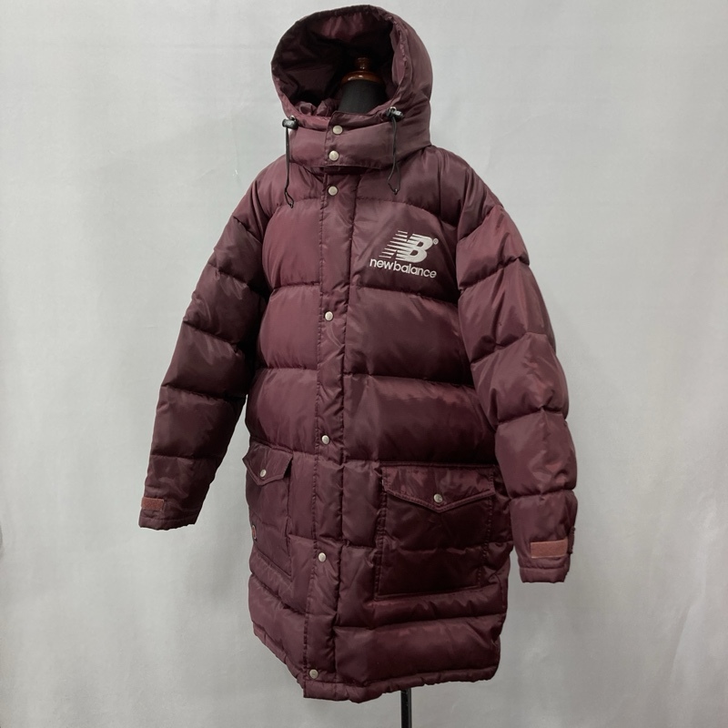 New Balance/ニューバランス/90s~00s/胸ロゴ刺繍/フーデッドダウンベンチコート/ロングコート/ロングジャケット/バーガンディ系/肉厚拍卖