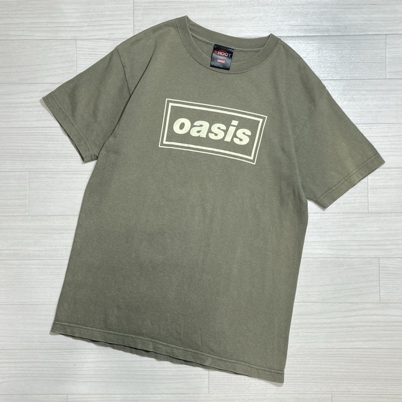 SHOOT/シュート/00s/oasis/オアシス/ボックスロゴ プリント/半袖Tシャツ/ライトオリーブ系/来日公演グッズ/ライトオリーブ/バンドTシャツ拍卖