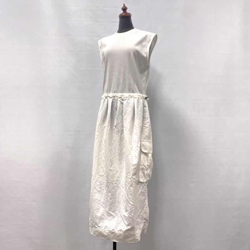 AGNOST/アグノスト/新品タグ付き/カーゴスカート/ノースリーブ異素材切り替えワンピース/ナイロンワークスカートワンピース/ドローコード拍卖