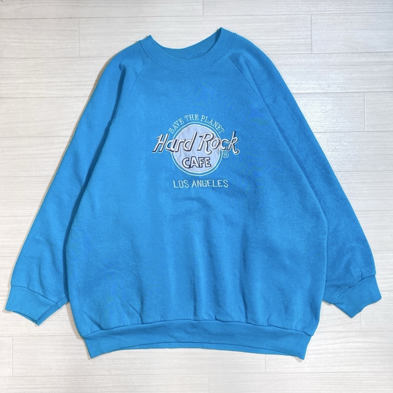 Hard Rock Cafe/ハードロックカフェ/USA製/LOS ANGELES/ロゴ刺繍 クルーネックスウェット/ラグランスリーブ/USED/古着/ヴィンテージ/L拍卖