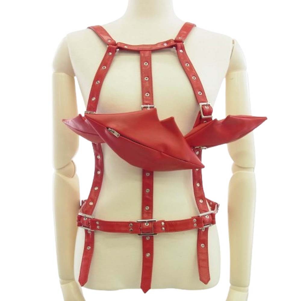 COMME des GARCONS NOIR コムデギャルソン ノワール 3OV006 フェイクレザー リップ ハーネス ベスト レッド系【極上美品】【中古】拍卖