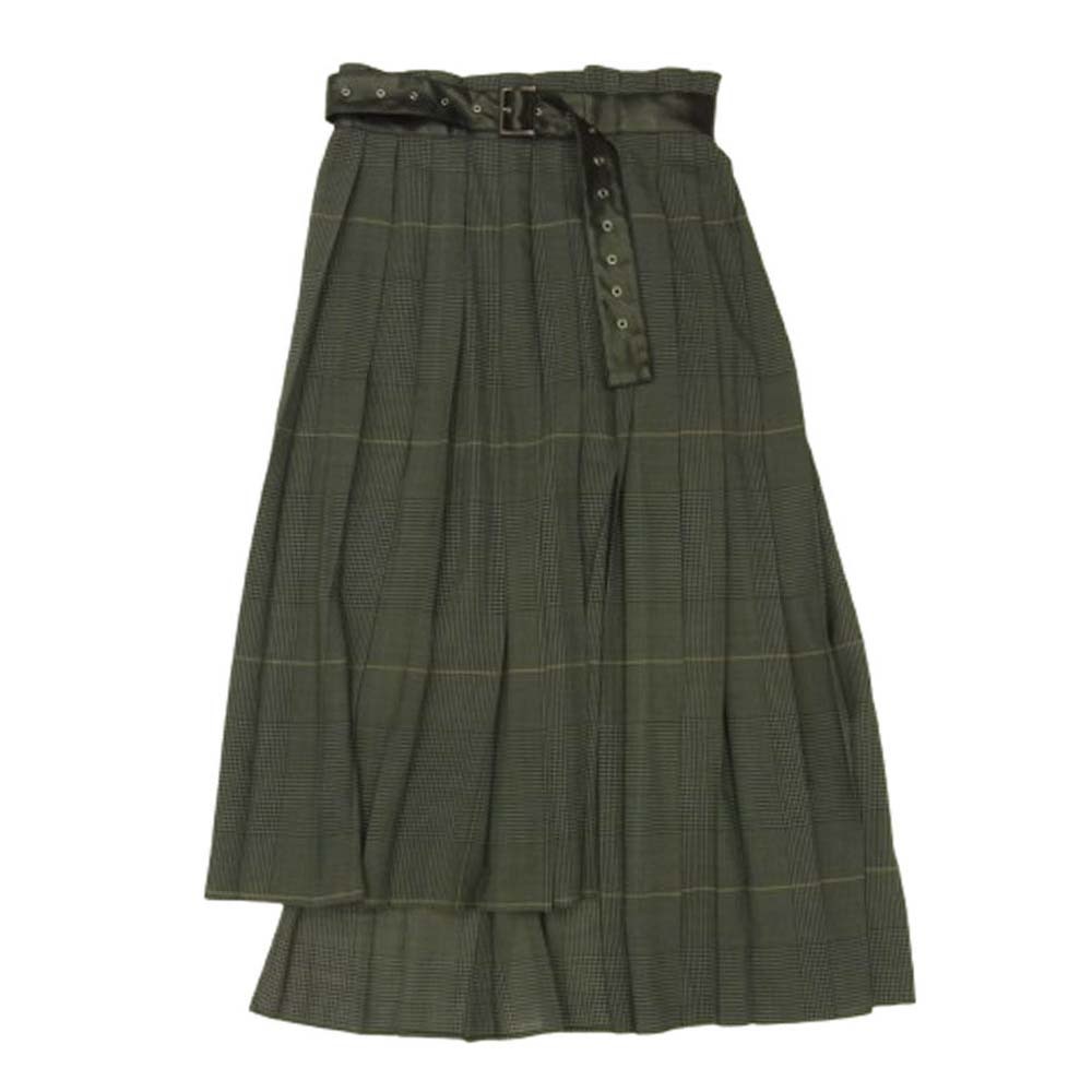 リト RITO 20AW 0770RTW708S WOOL VIERA PLEATE フェイクレザードッキング 千鳥格子 ウール ロング スカート【中古】拍卖