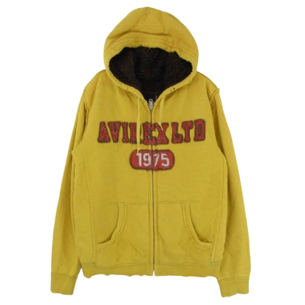 AVIREX アヴィレックス 6183200 ワッペン カレッジロゴ 内ボア付 ユーズド加工 内ボア付 ジップアップ スウェット パーカー M【中古】拍卖