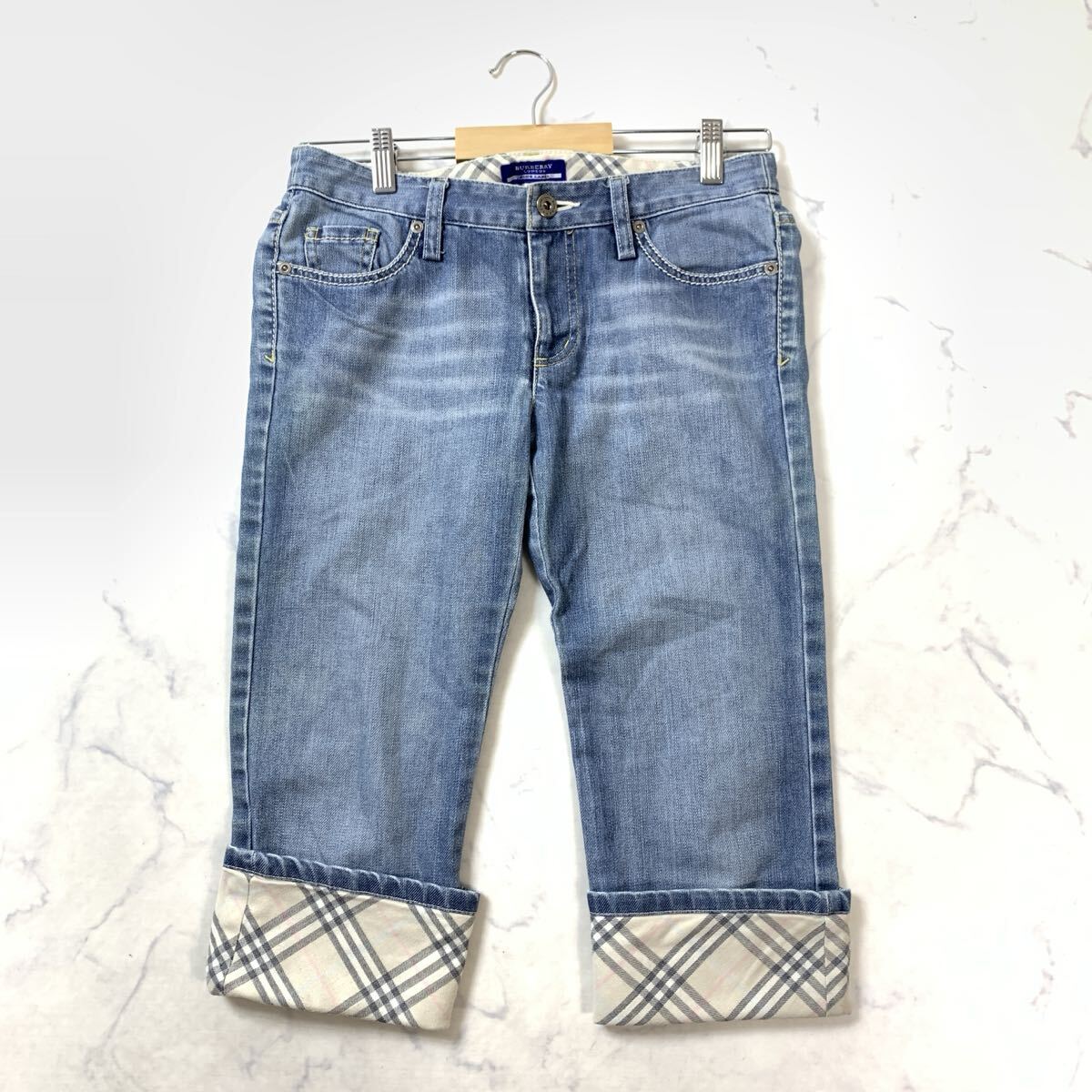 バーバリーブルーレーベル デニム ジーンズ パンツ ノバチェック レディース 25 YA114拍卖