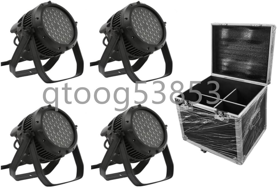 防水LEDパーライト4台セット+専用フライトケース付き 54x3W RGBW 舞台照明 IP68 屋外対応 DMX制御 25度ビーム角 クラブ・イベント・ライブ拍卖
