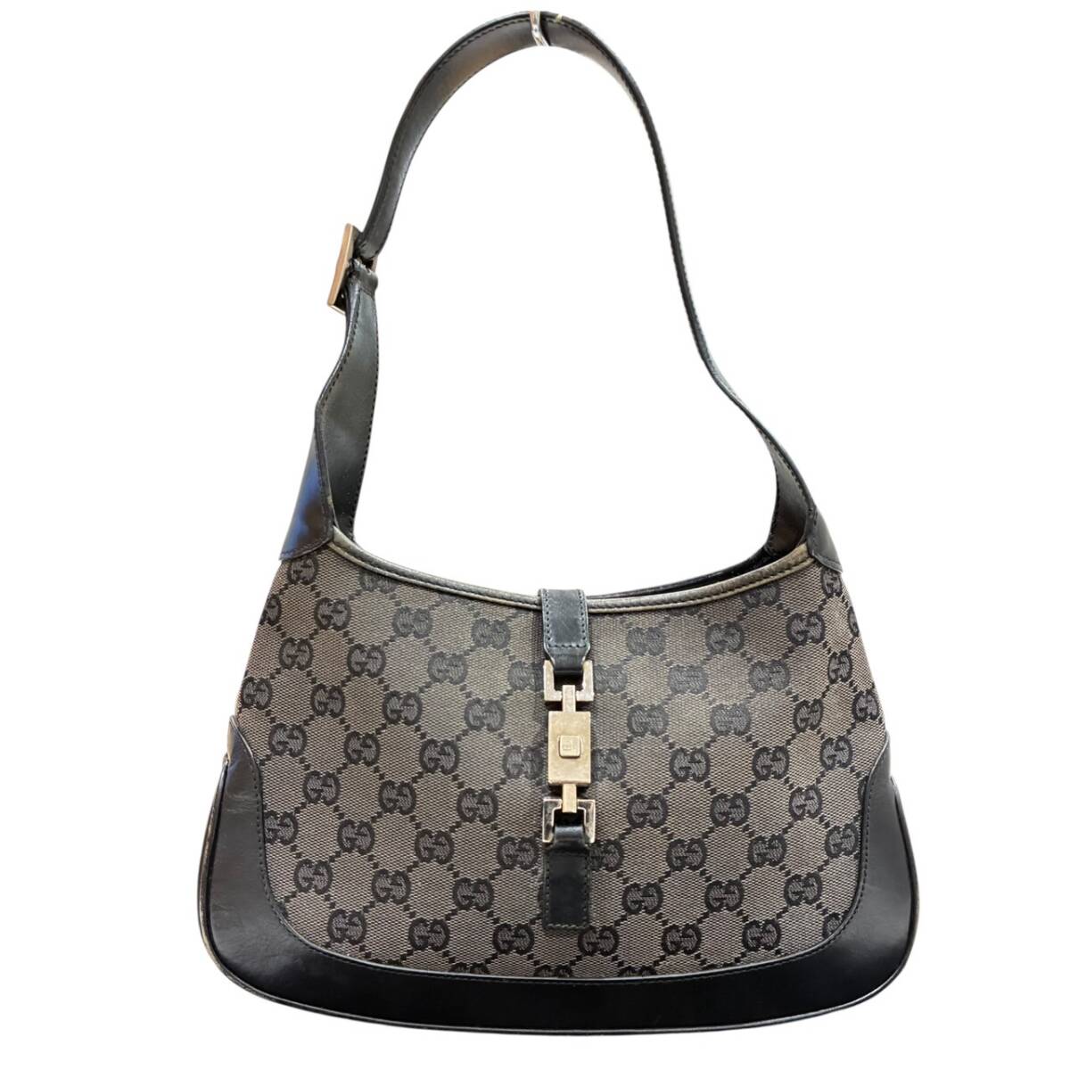 GUCCI グッチ 001・3735 ジャッキーワンショルダーバッグ GGキャンバス レザー ブラック ハンドバッグ拍卖