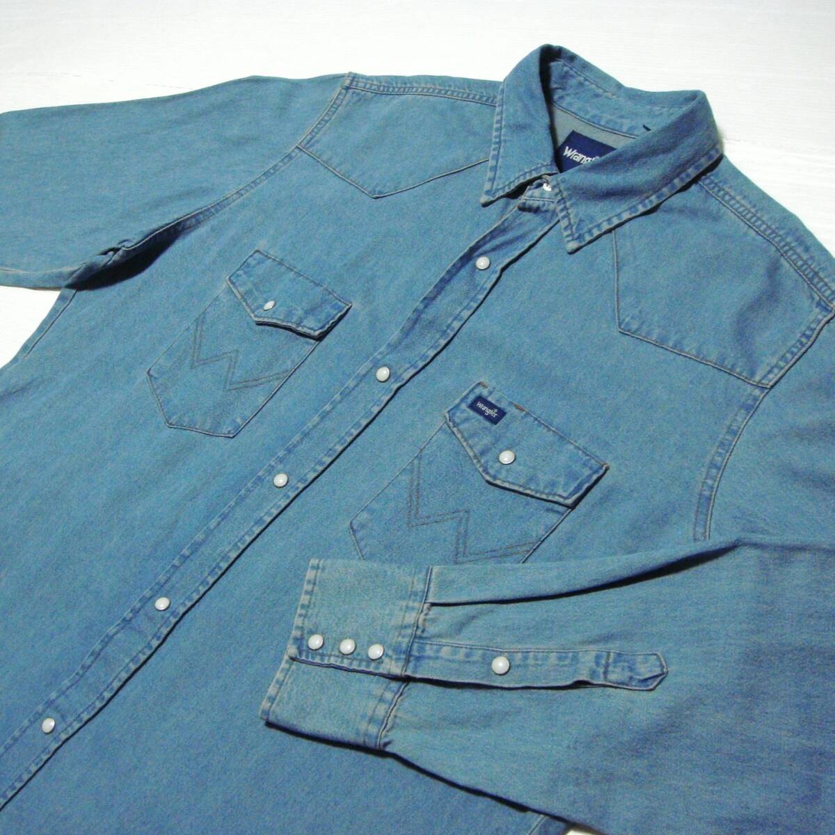 ■ストンウォッシュ ^ ^ ラングラー/Wrangler 【 定番 27MW デニム ウエスタンシャツ 4L 】 アメリカ USA古着 ワークシャツ o8■送料600拍卖