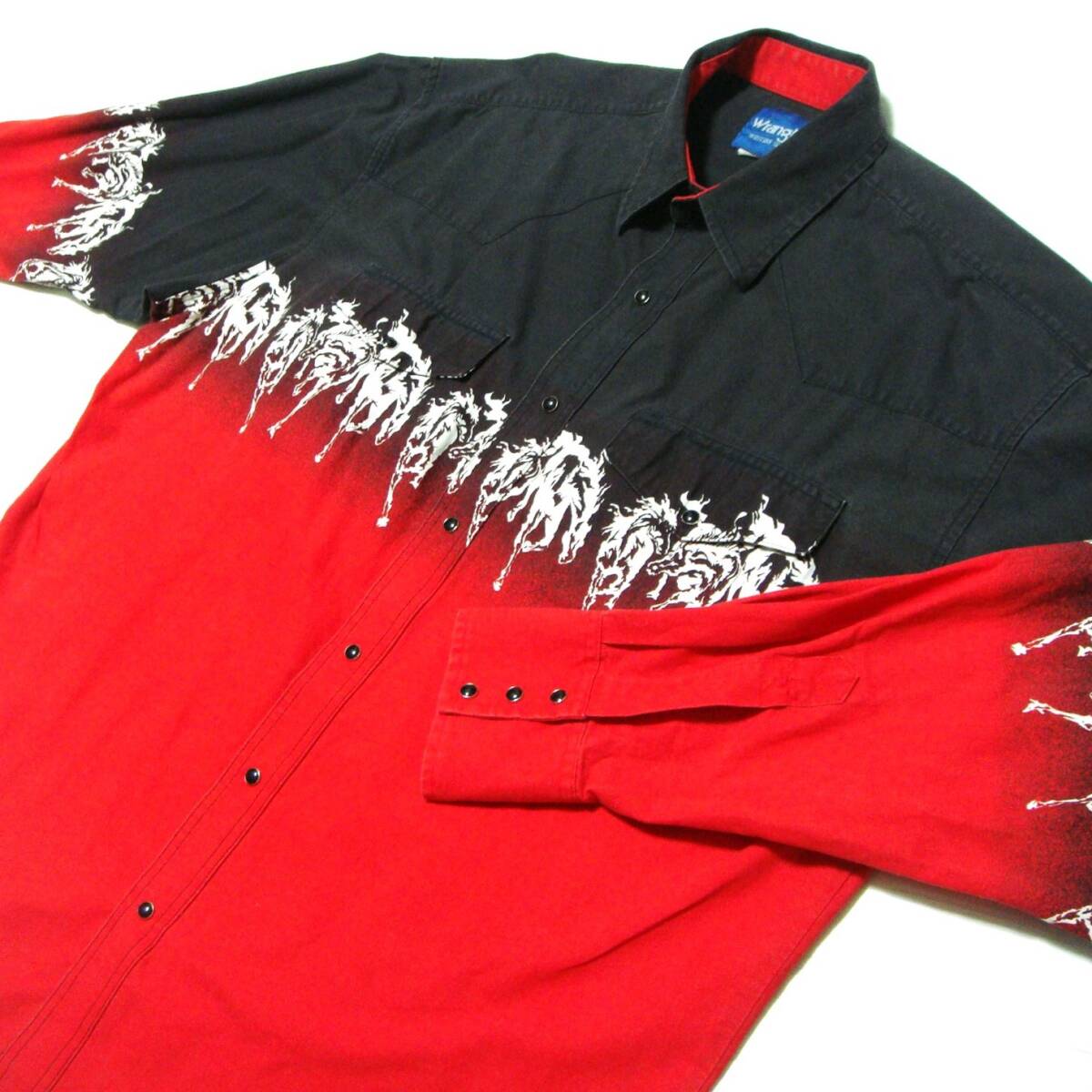 ■送料0 ラングラー/Wrangler 【 駆ける馬 ^^ 切替 ツートン 黒 ウエスタンシャツ 3L 】 アメリカ ネイティブ柄 民族 USA古着 o9■拍卖