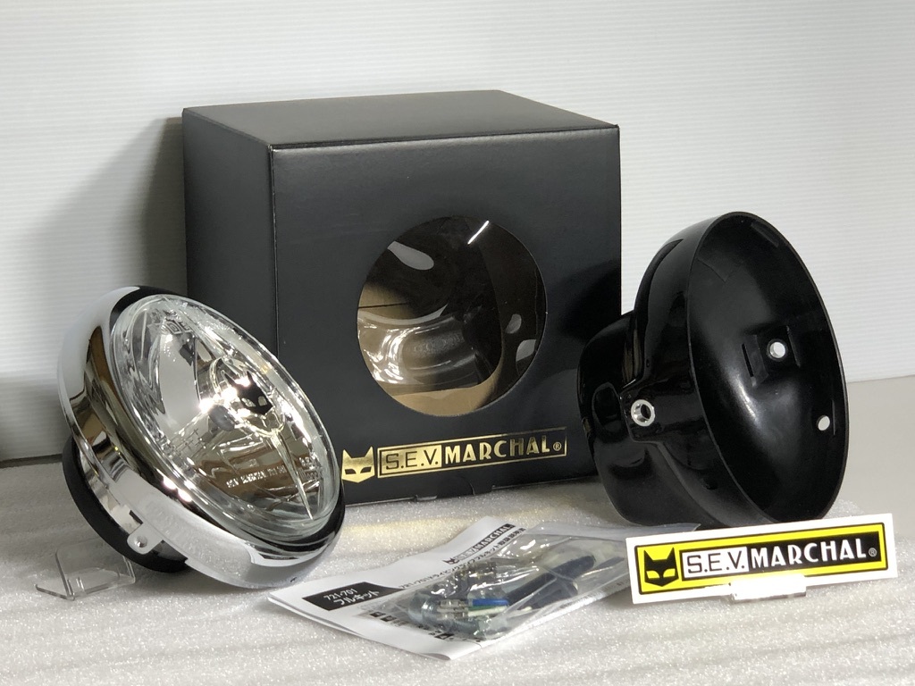 130Φ★ ステッカー付!マーシャル SEV MARCHAL 721 701スタールクスフルキット クリアーレンズ ブラックケース モンキー エイプ拍卖