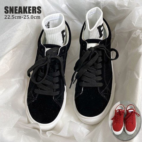 レディース スニーカー 紐靴 シューズ 通気性 滑り止めソール 弾力 ローカット 黒 レッド 23.0cm(36) 黒拍卖