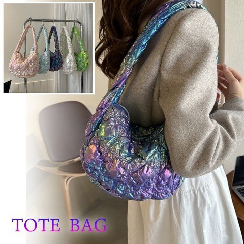 ショルダートートバッグ 光沢感 キルティング キラキラ 軽量 ファスナー 可愛い 光沢感 ワンサイズ ピンク拍卖