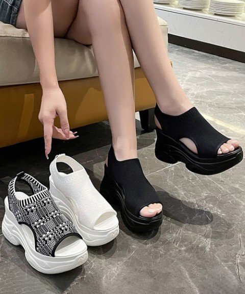 厚底ニットサンダル スポーツサンダル軽量 22.5cm(35) グレー拍卖