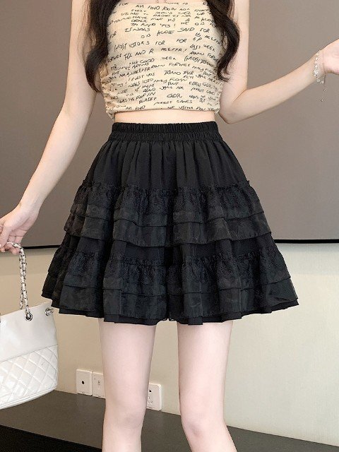 ミニスカート フリル ショートスカート シンプル カジュアル お出かけ かわいい レディース 2XL ブラック拍卖