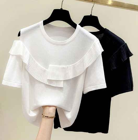 全2色 半袖Tシャツ フリル 切り替え 体型カバー 着痩せ 【大きいサイズあり】 2XL ホワイト拍卖