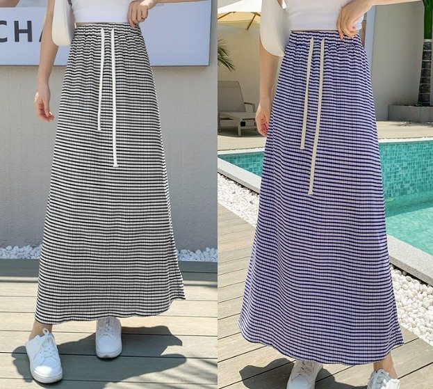 全2色 スカート ハイウエスト フリル バイカラー 体型カバー 着痩せ シンプル L ブルー拍卖