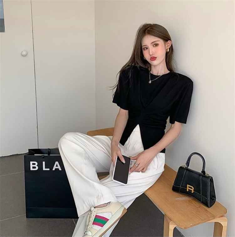 半袖 スプリット入り Tシャツ トップス セクシー レディース M ブラック拍卖