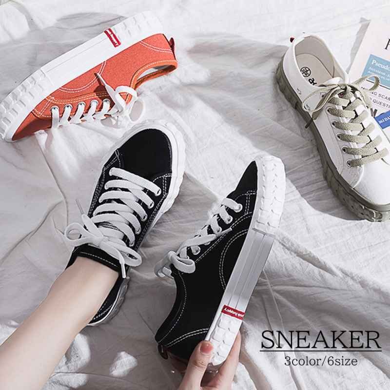 スニーカー レディース キャンバススニーカー ローカット フラットシューズ 23.5cm(37) ブラック拍卖