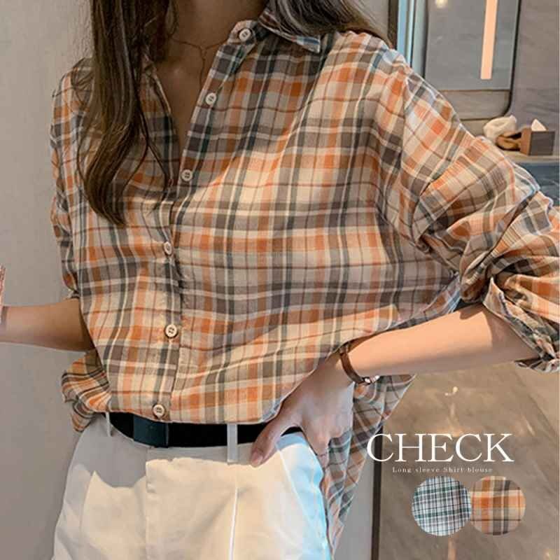 チェック柄 シャツブラウス レディース 長袖 カーディガン UVカット L グリーン拍卖