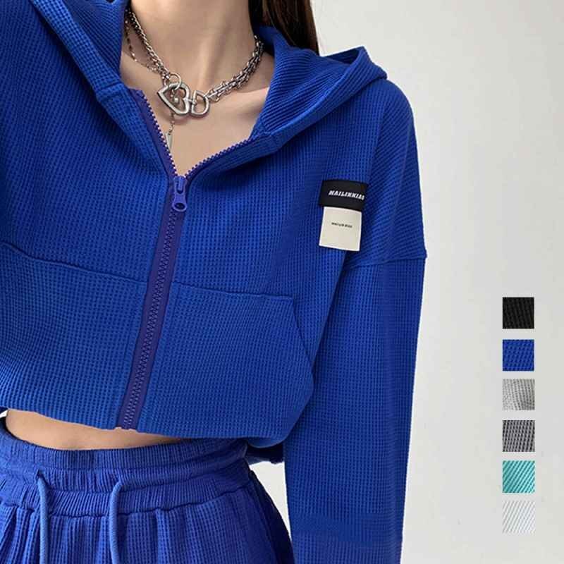 クロップド丈 パーカー ジップアップ春秋 ワンサイズ(L) ダークグレー拍卖