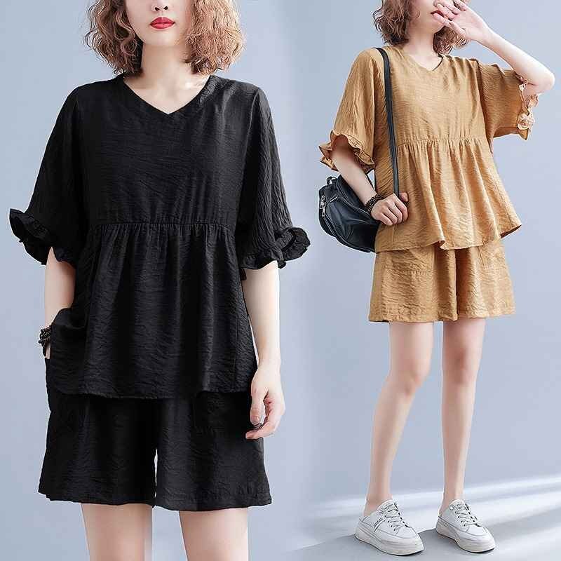 全2色 上下セット 2点セット フリル 切り替え 体型カバー 着痩せ sweet系 XL ブラック拍卖