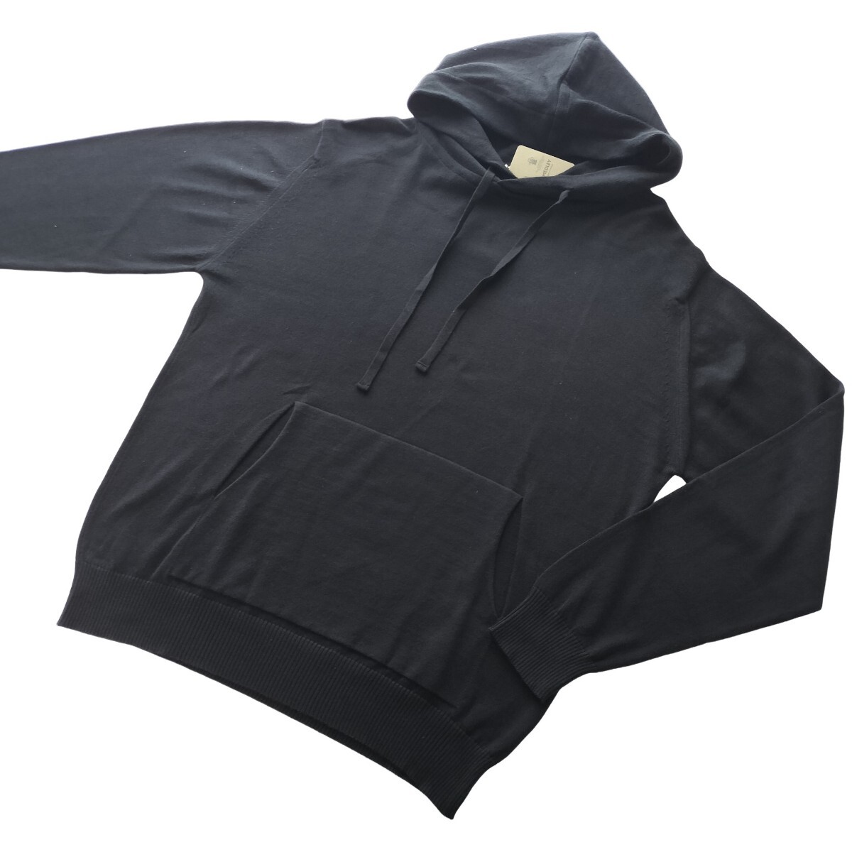 メンズ M ジョンスメドレー 最高級コットン 24G ニットパーカー フーディー SUNDOWN ブラック JOHN SMEDLEY イギリス製★拍卖