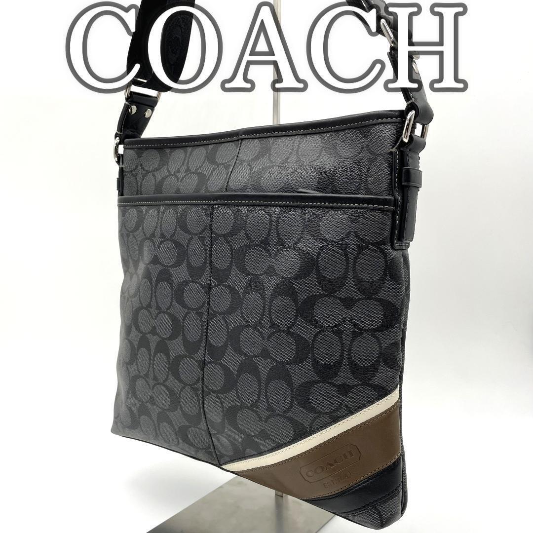 【美品】コーチ PVC ショルダーバッグ シグネチャー グレー 斜め掛け拍卖