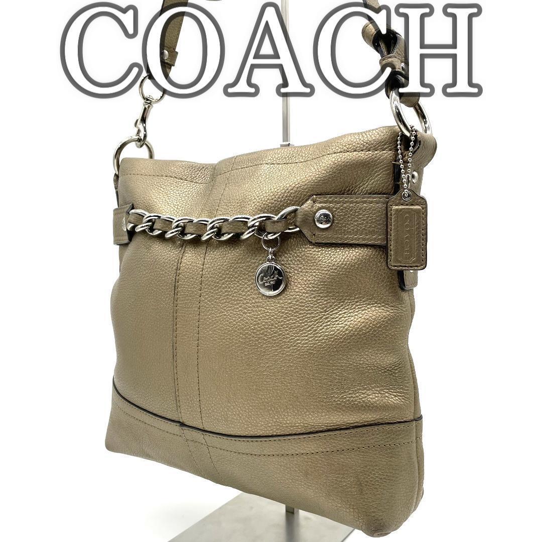 【レア】COACH コーチ ショルダーバック オールレザー シボ革 ゴールド拍卖