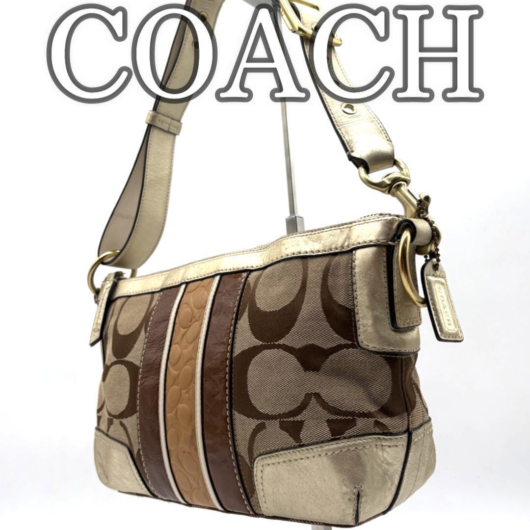 【Y2K】コーチ ワンショルダー キャンバス ブラウン メタリック拍卖