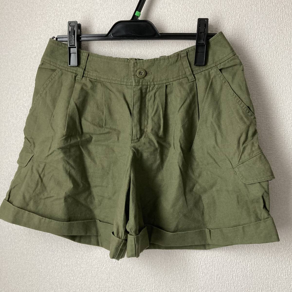 未使用☆earth music&ecologyアースミュージックアンドエコロジー☆リネン混ショートパンツ カーキ拍卖