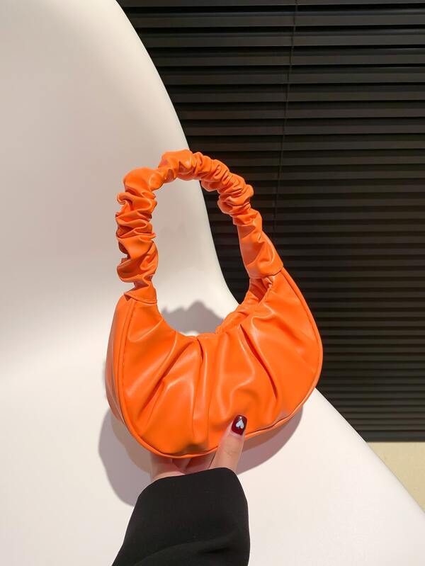 バッグ レディース ハンドバッグ 女性用 ミニ無地プリーツハンドバッグ、雲と三日月型拍卖