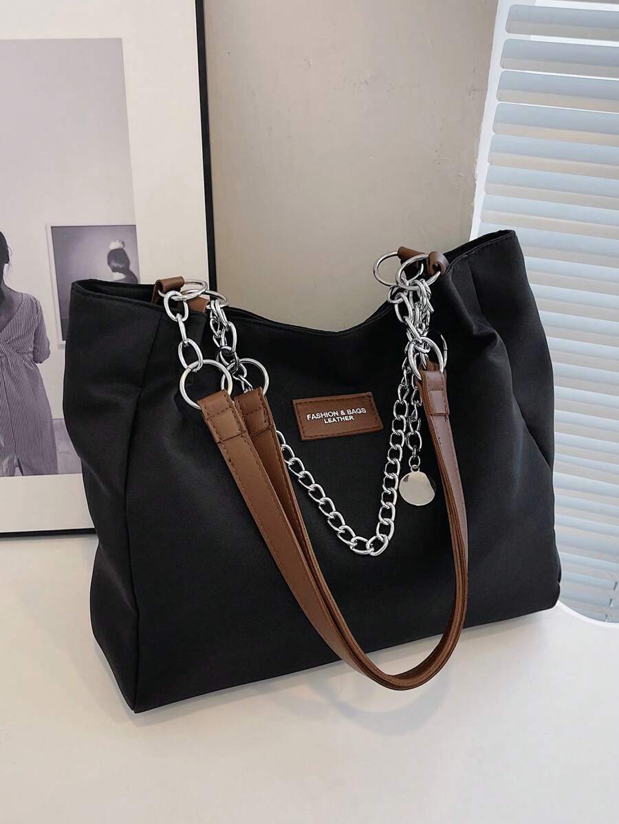 バッグ レディース トートバッグ ナイロンチェーン装飾 バックパック&ハンドバッグ、ミニマルな軽量大容量ショッピングバッグ、デイリ拍卖