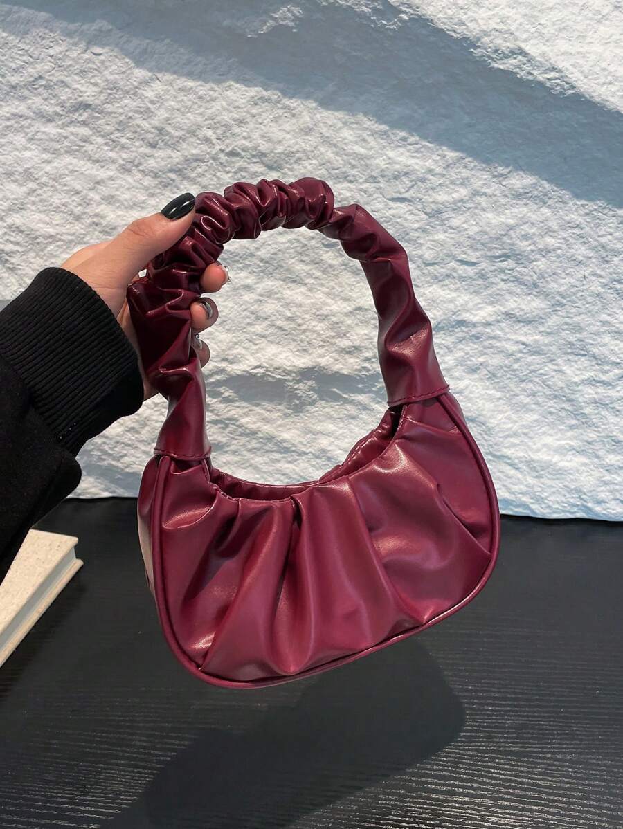 バッグ レディース ハンドバッグ ミニ プレーン カラー クラウド型 プリーツ トートバッグ 女性用、スエード ヴィンテージ スタ拍卖