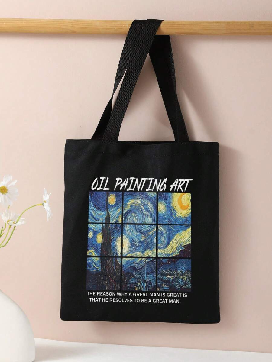 バッグ レディース トートバッグ オイルペイント柄 両面印刷の肩掛けハンドバッグ、カジュアルトラベルビーチバッグ、大容量再利用可能拍卖