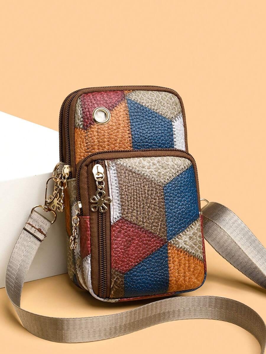 バッグ レディース ショルダーバッグ 色あせ防止のチェック柄デコレーションが魅力的なボヘミアンスタイル生地クロスボディバッグ、複数拍卖