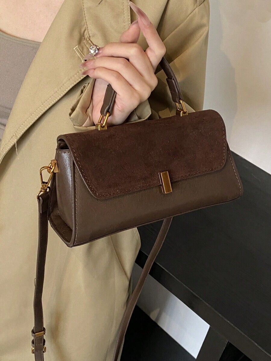 バッグ レディース ハンドバッグ 1個 レディース レトロスエード調ファッションハンドバッグ、PUパッチワーク ショルダーバッグ、拍卖