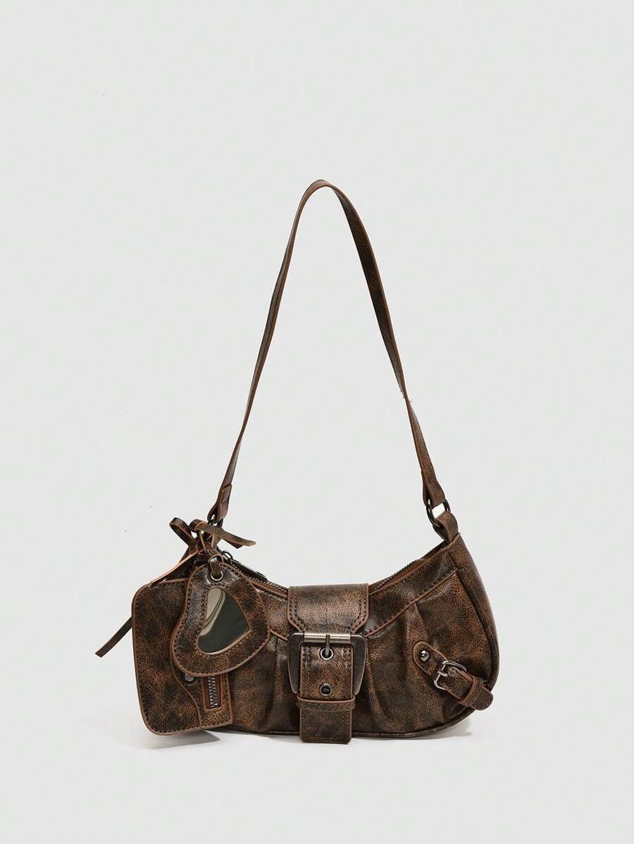 バッグ レディース ショルダーバッグ レトロバッグ 1個 Y2Kゴシックファッション調リベットデコレーション ヴィンテージブロック拍卖