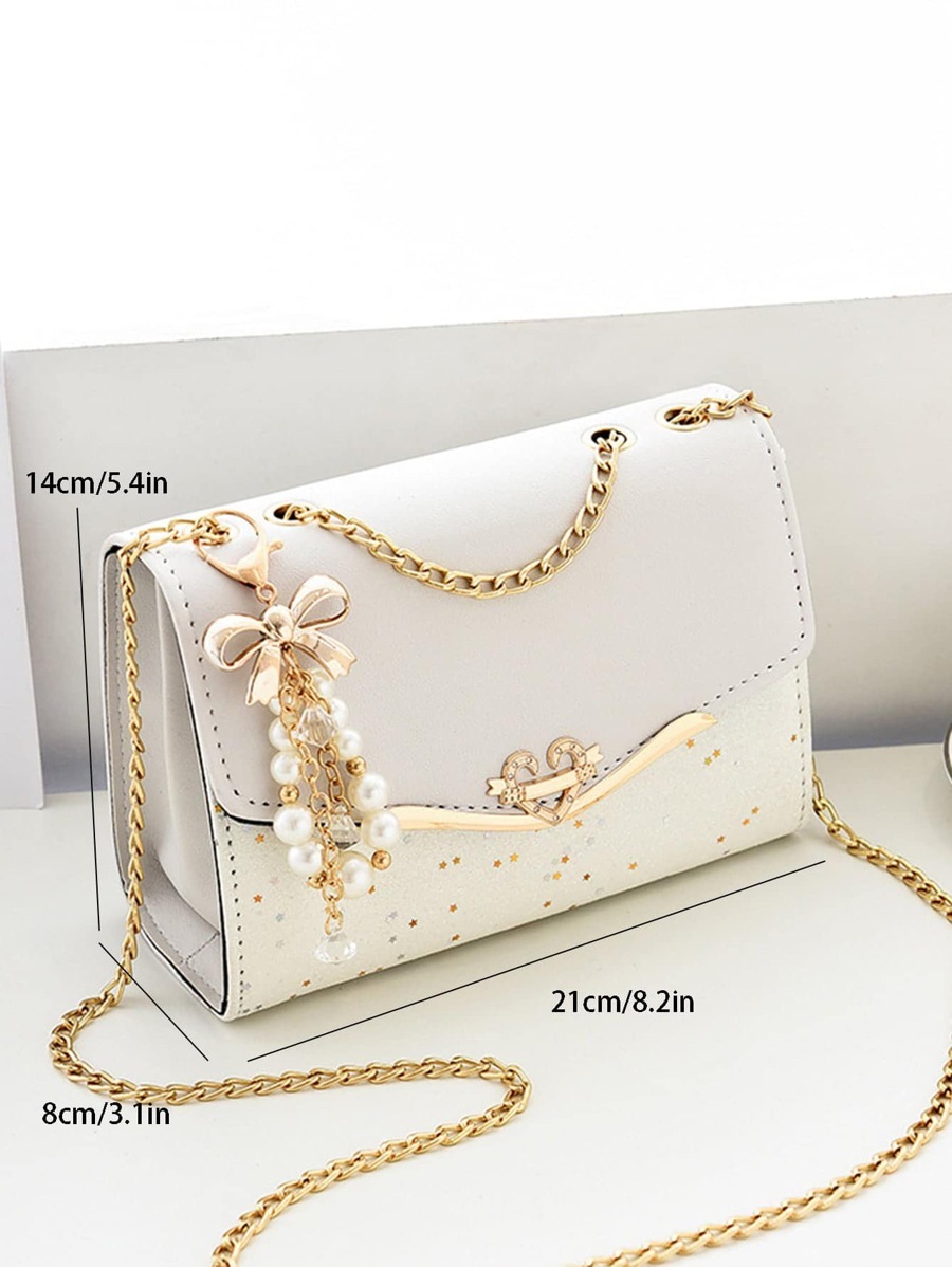 バッグ レディース ショルダーバッグ スターパターン フラップ チェーン 付き 蝶々結び チャーム スクエアバッグ拍卖