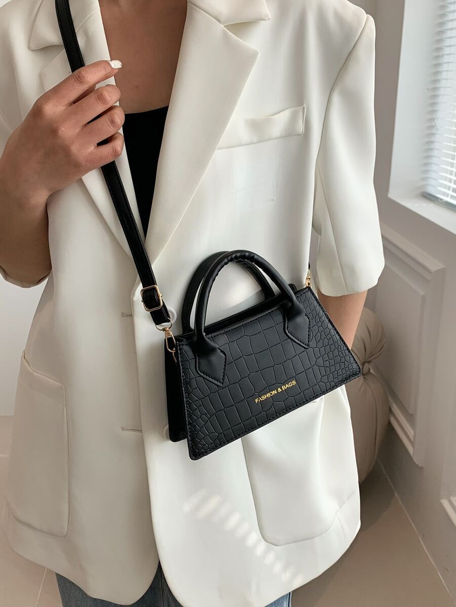 バッグ レディース ハンドバッグ 軽量、ビジネスカジュアルスモールスクエアバッグダブルハンドルクロコダイルエンボスレターパターン十拍卖