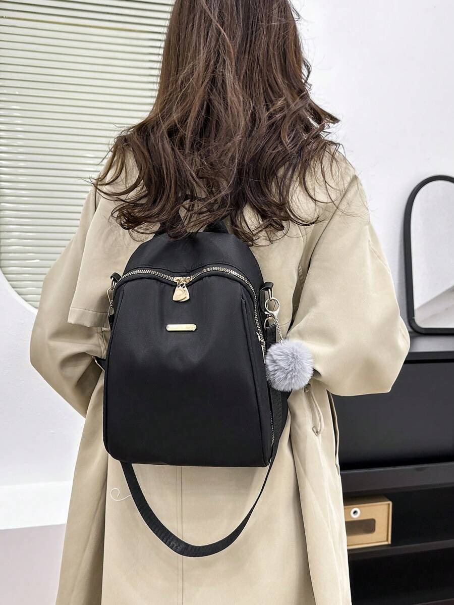 バッグ レディース バックパック 1個 軽量で持ち運びに便利なブラックナイロン生地のミニマリストカジュアル金属ジッパー装飾のリュッ拍卖