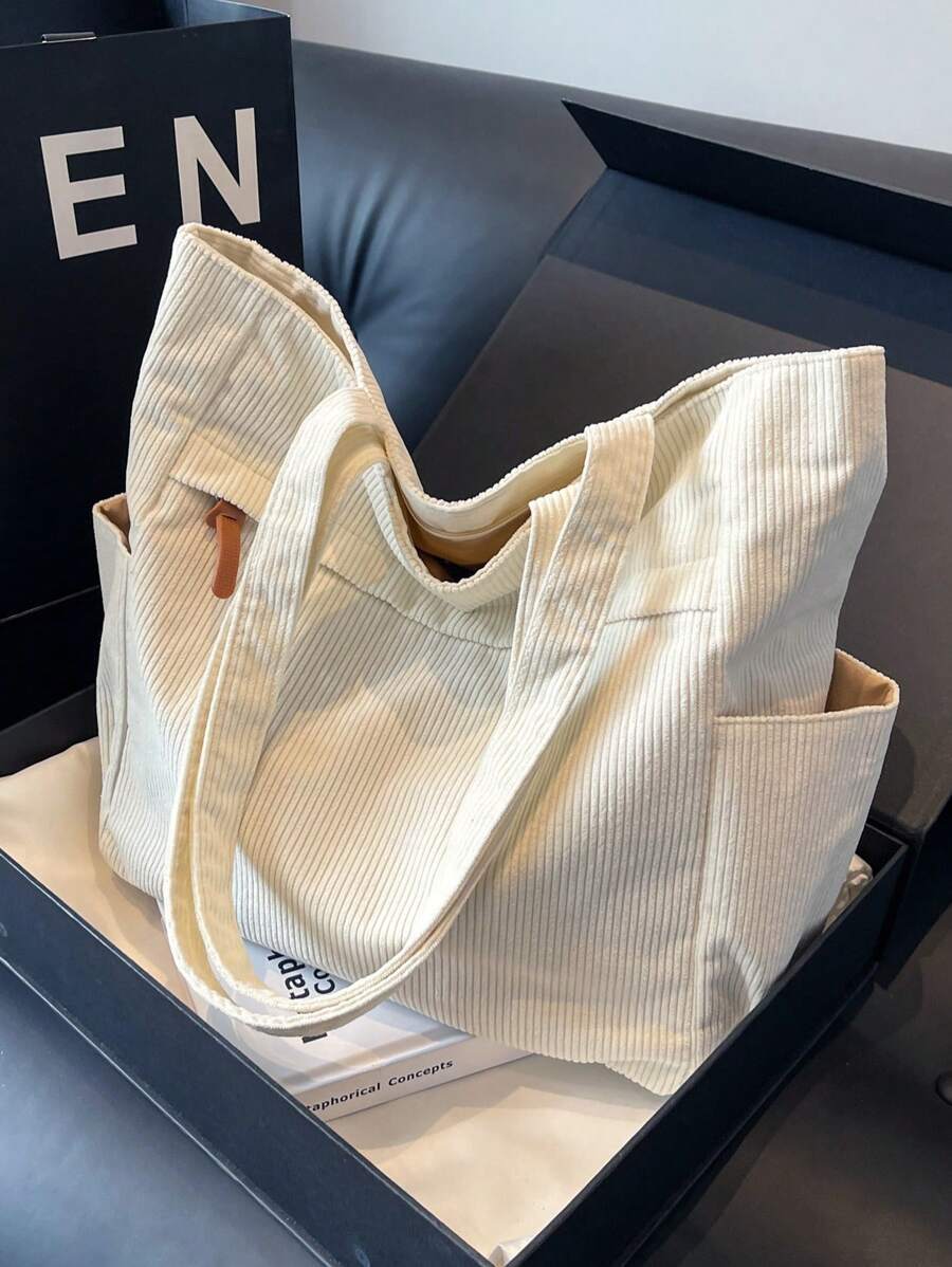 バッグ レディース トートバッグ シンプルな無地 多ポケット ショルダーバッグ コーデュロイ ホーボー トートバッグ レディース、拍卖