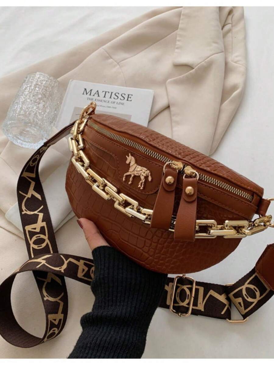 バッグ レディース ウエストバッグ ファッショナブルでかわいい小さな馬とワニのパターンのウエストポーチ、トレンディーな女性用チェス拍卖