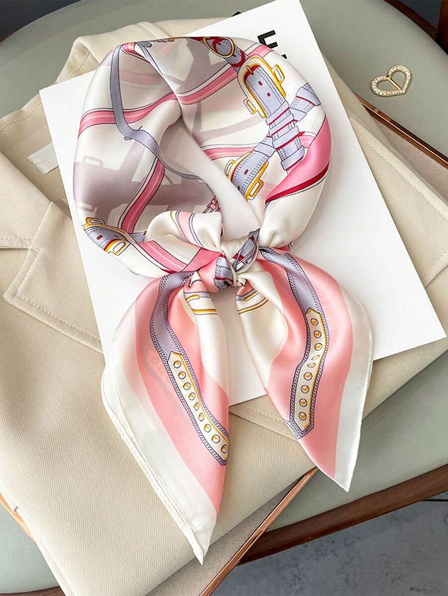 アクセサリー レディース スカーフ 70*70cm サイズ 用のラグジュアリーでデザイナースタイルのチェーンプリントシルクバンダナ拍卖