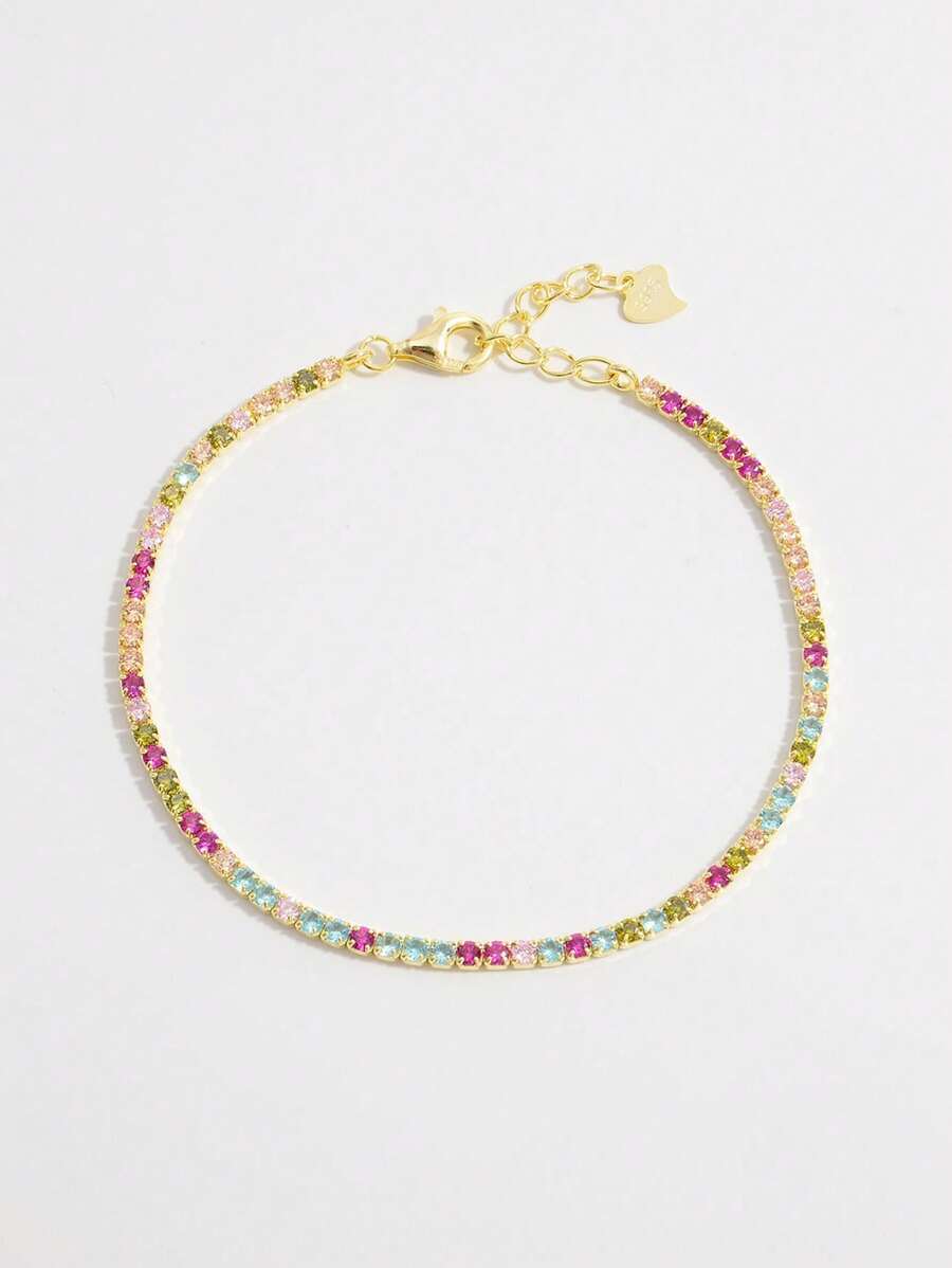 ジュエリー レディース ブレスレット チェーン 1個 華麗で輝く高級でエレガントな925シルバーブレスレット、人工ストーンの正方形拍卖