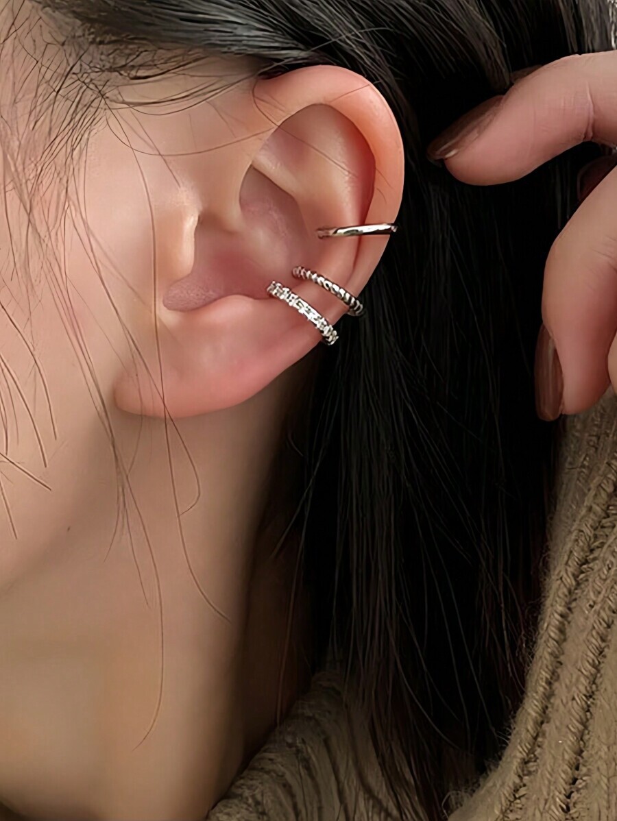 ジュエリー レディース イヤーアクセサリー レトロシェイプラインストーンイヤークリップ 3個セット、女性、日常、祭り、パーティーに拍卖