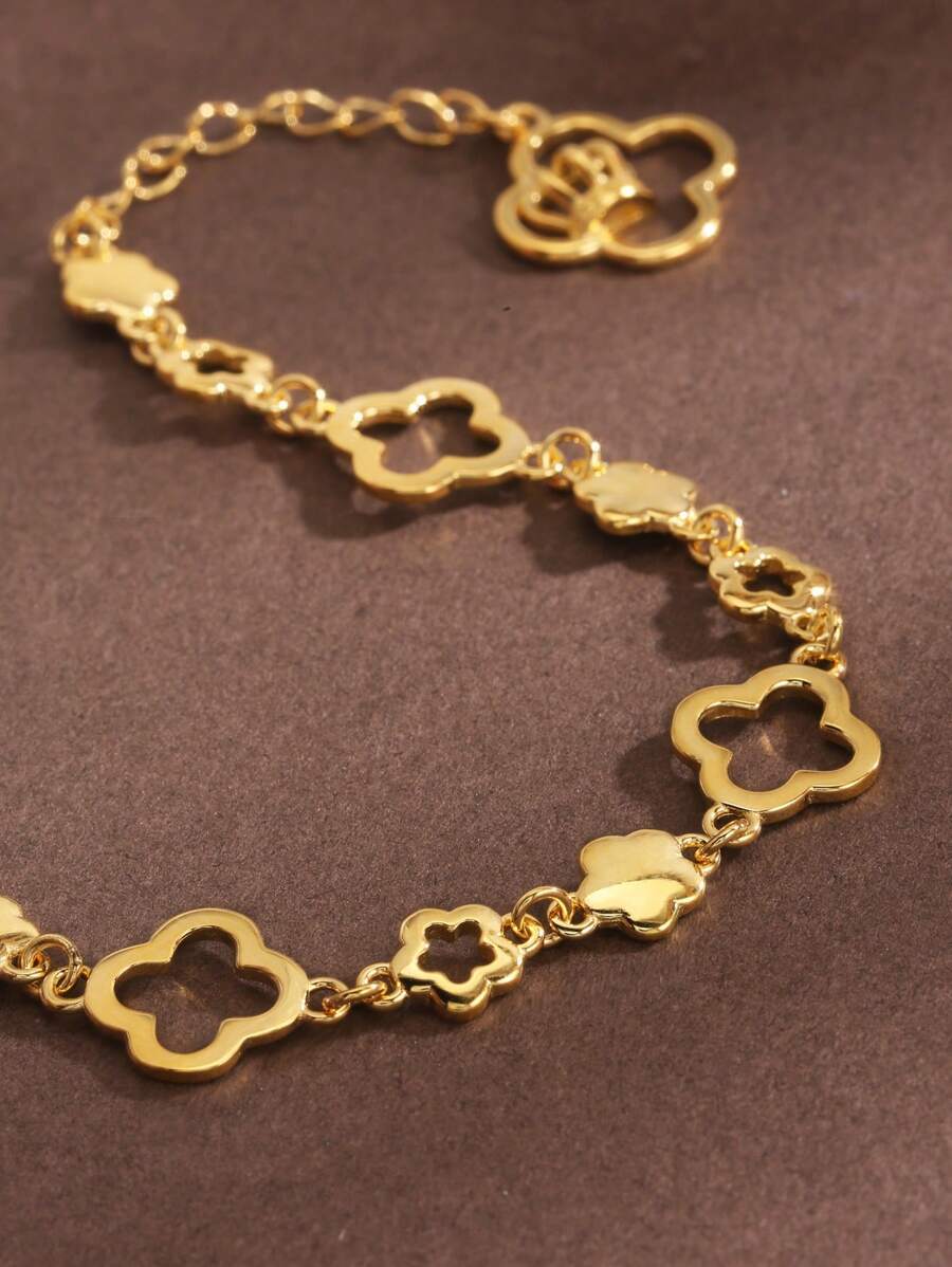 ジュエリー レディース ブレスレット チェーン 1個 S925スターリングシルバー フラワー&クローバー ホロー チェーンブレスレ拍卖