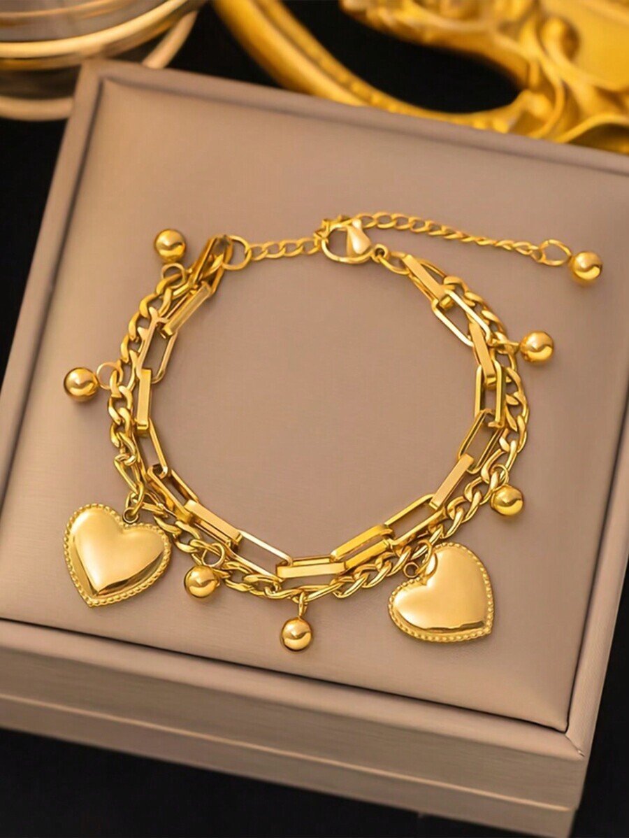 ジュエリー レディース ブレスレット チェーン ハートチャーム レイヤーブレスレット拍卖